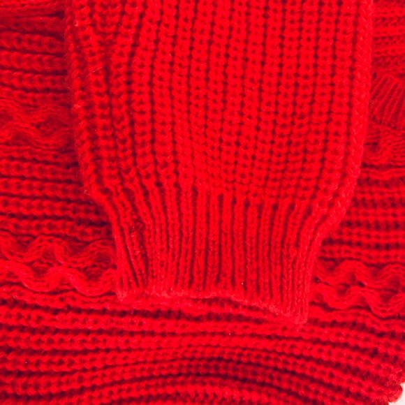 KIDS Red Cable Knit Cunky Long Sleeve Soft Sweater Unisex - Picture 12 of 12